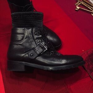 Stuart Weitzman Black Leather Combat Boots